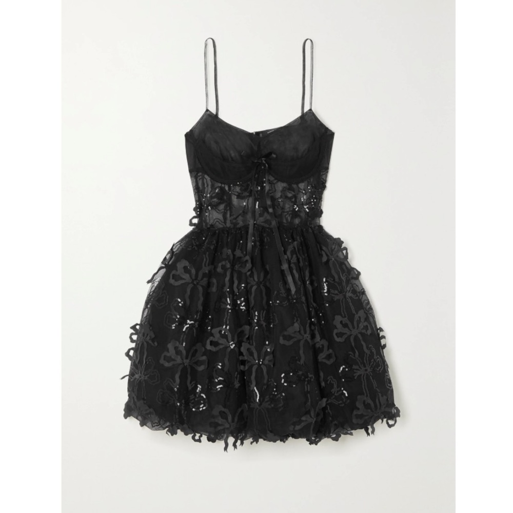 Simone Rocha - Appliquéd Sequin-embellished Tulle Mini Dress - Black